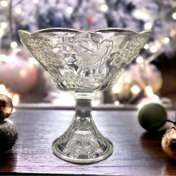 Colony Harvest Clear Pressed Glass Round Compote Dish Pedestal Bowl - Picture 10 of 16